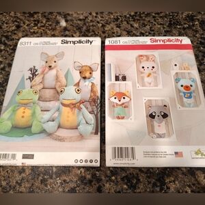 Simplicity Lot Of 2 Stuffed Animal Craft Patterns One Sz Uncut Baby Child Gifts